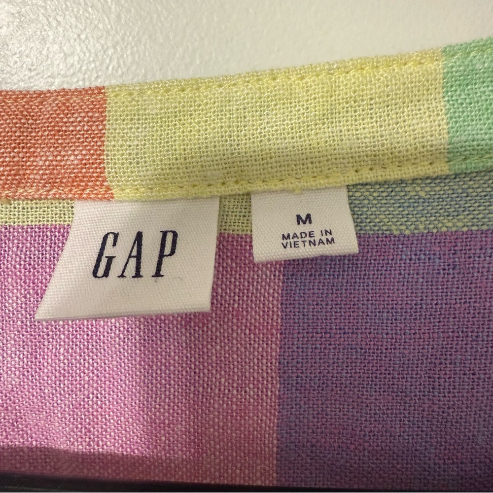 Gap Plaid Midi Shirt Dress Women’s Size Medium Easter Spring V-Neck Linen Blend - Picture 3 of 5